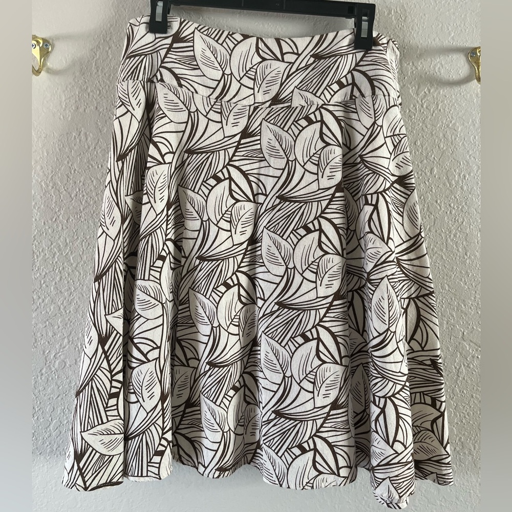 Vintage Linen Blend Knee Length Skirt Size M Neutral Floral Tropical Spring